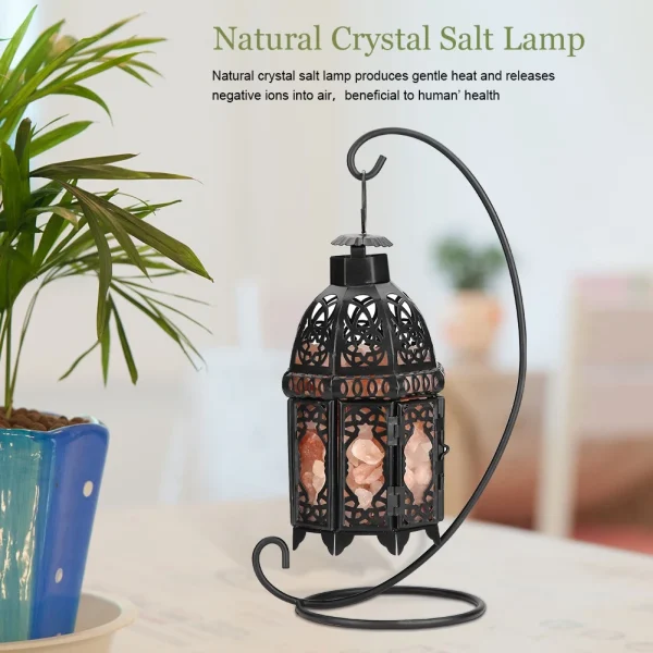 Vintage Iron Frame Natural Crystal Salt Rock Lamp