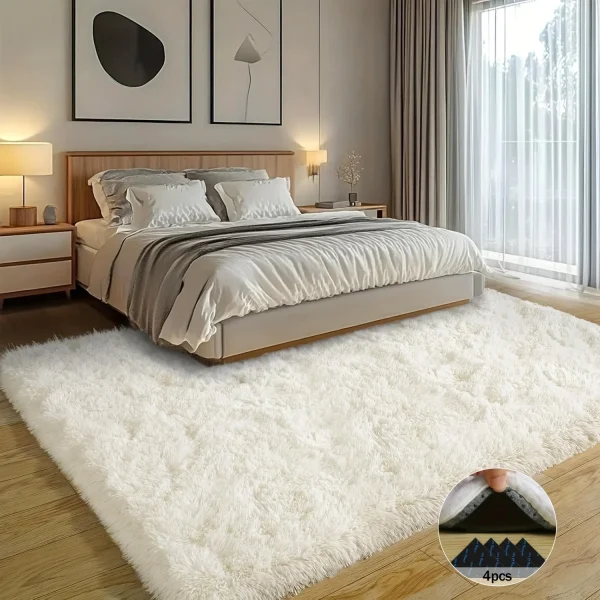 Off-White Soft Shaggy Non-Slip Rugs for Living Room