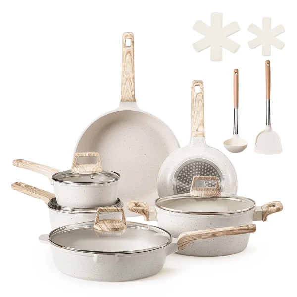 SucceBuy 17 Piece Pots and Pans Set Granite Nonstick