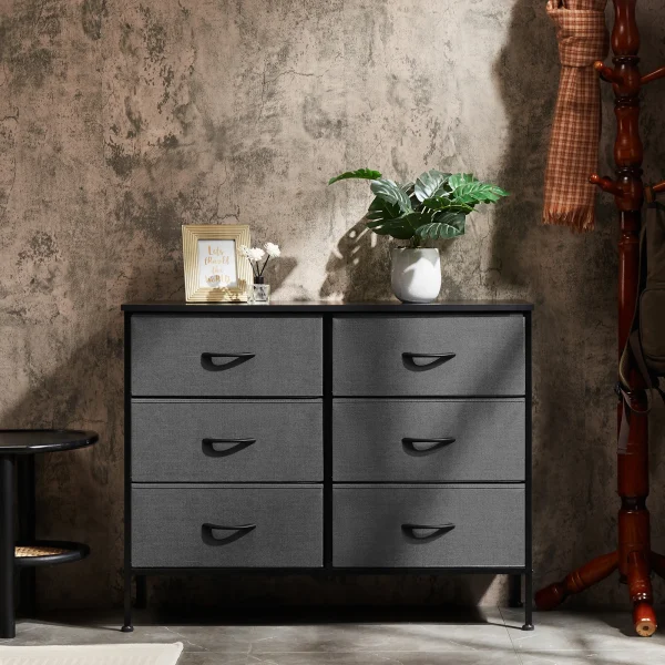 JHK 6 Fabric Drawers Nightstand For Bedroom Bedside