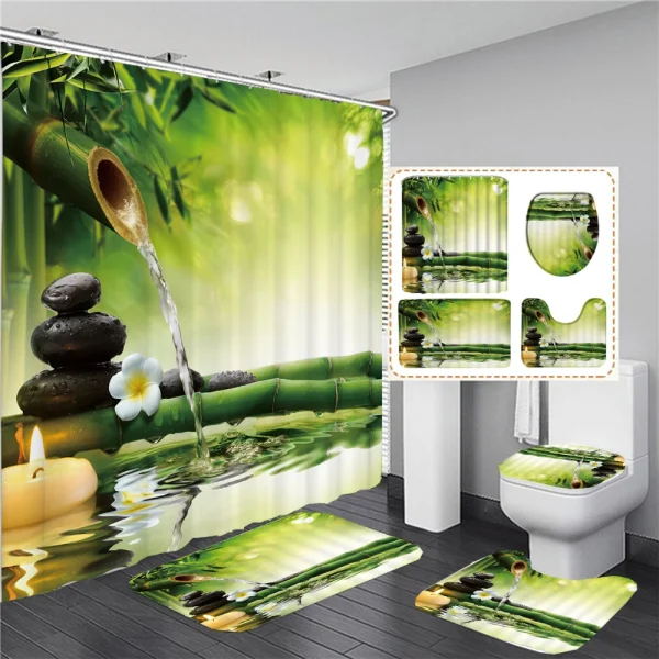 Full Set Bathroom Shower Curtain And Toilet Bath Mat