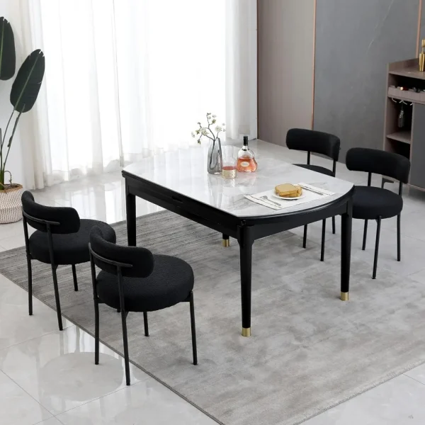 Black Boucle Dining Chairs Set of 4,