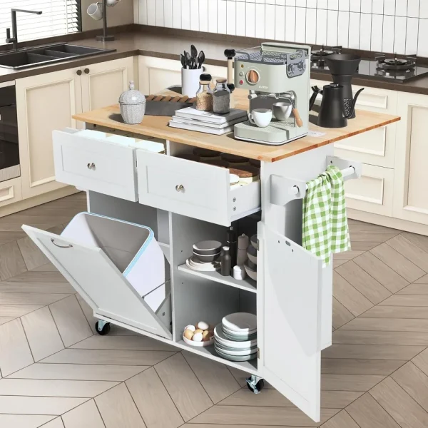 47.5" Rolling Kitchen Island with Power Outlet, USB Ports